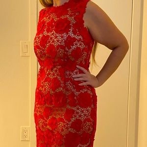 Anthropologie Red Lace Midi Dress